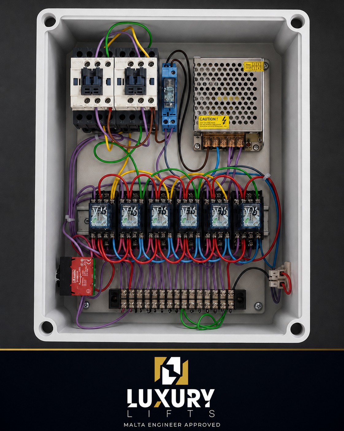 LuxuryLifts goods-lift controller, built by us in Malta